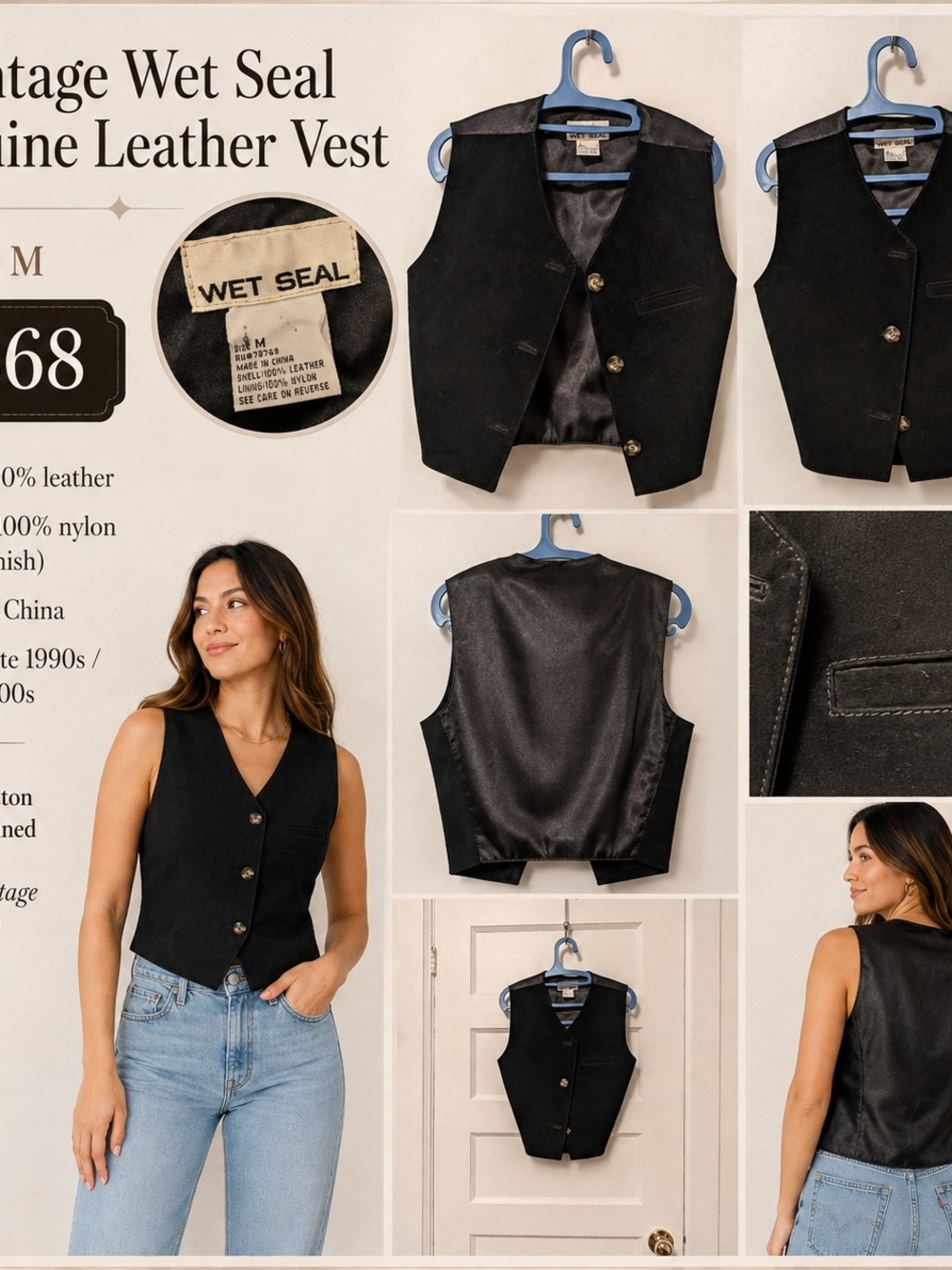 Wet Seal Women's Black Leather Suede Vest